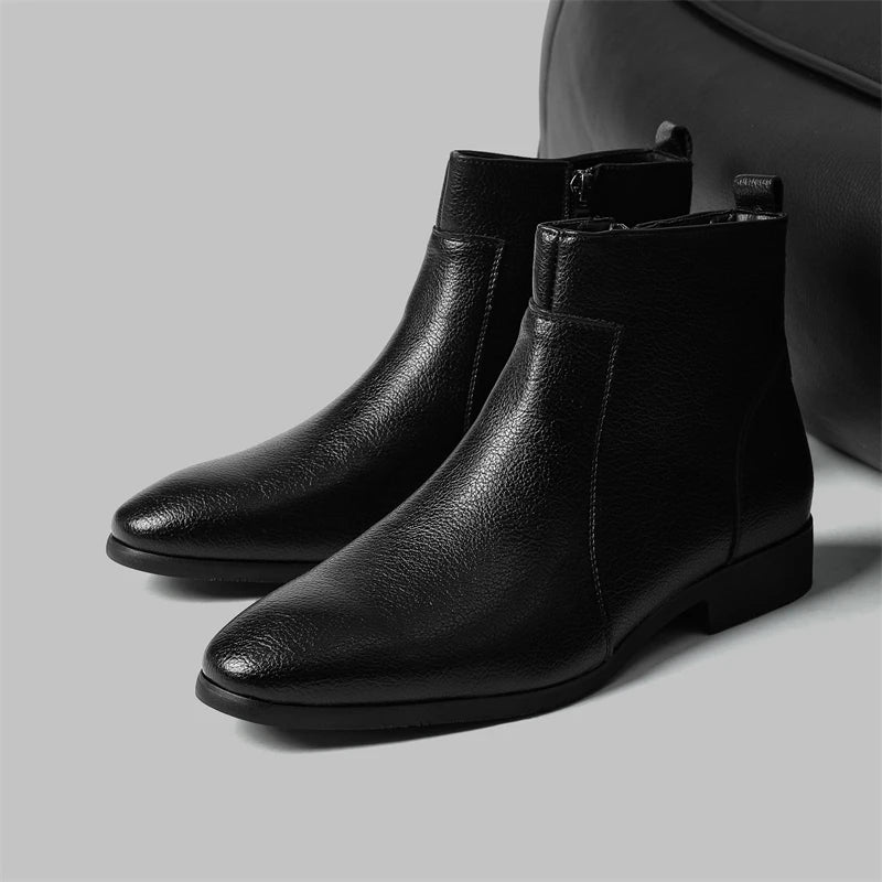 Winter New Men Business Boots Black  Red Simple Slim Fit Soft Leather Boots Casual and Fashionable Chelsea Boots 38-46 Men Boots Pi-Mart