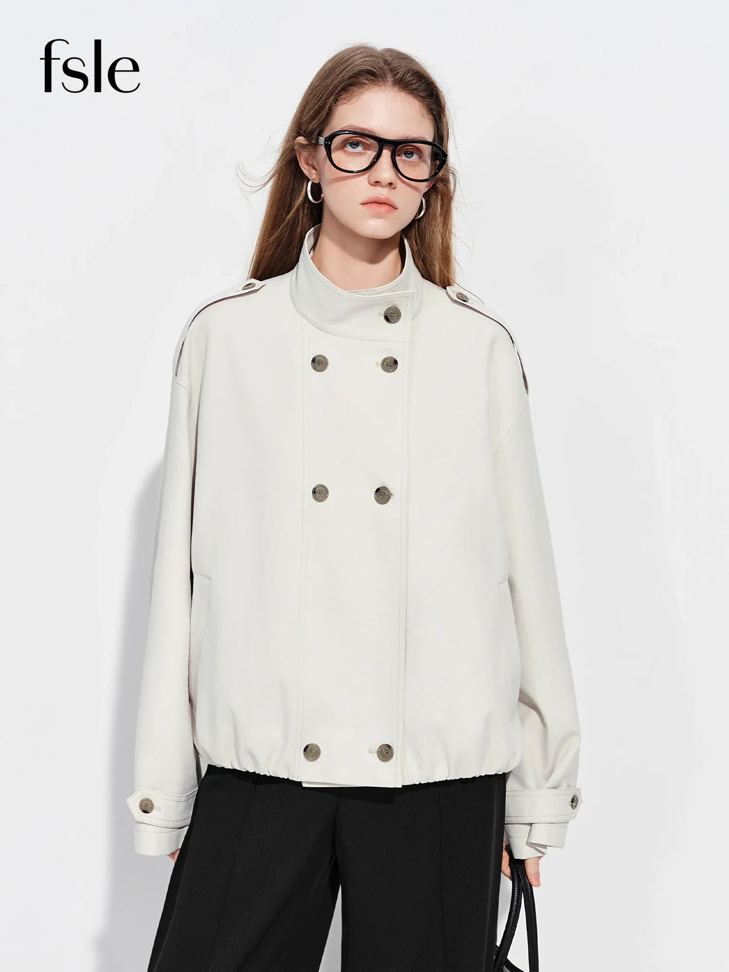 FSLE【Premium Series】Women's Oversize Short Trench Coat Brown Faux Leather Belted Jacket Grey Windbreaker Y2K Retro Outerwear LadyShow.Store