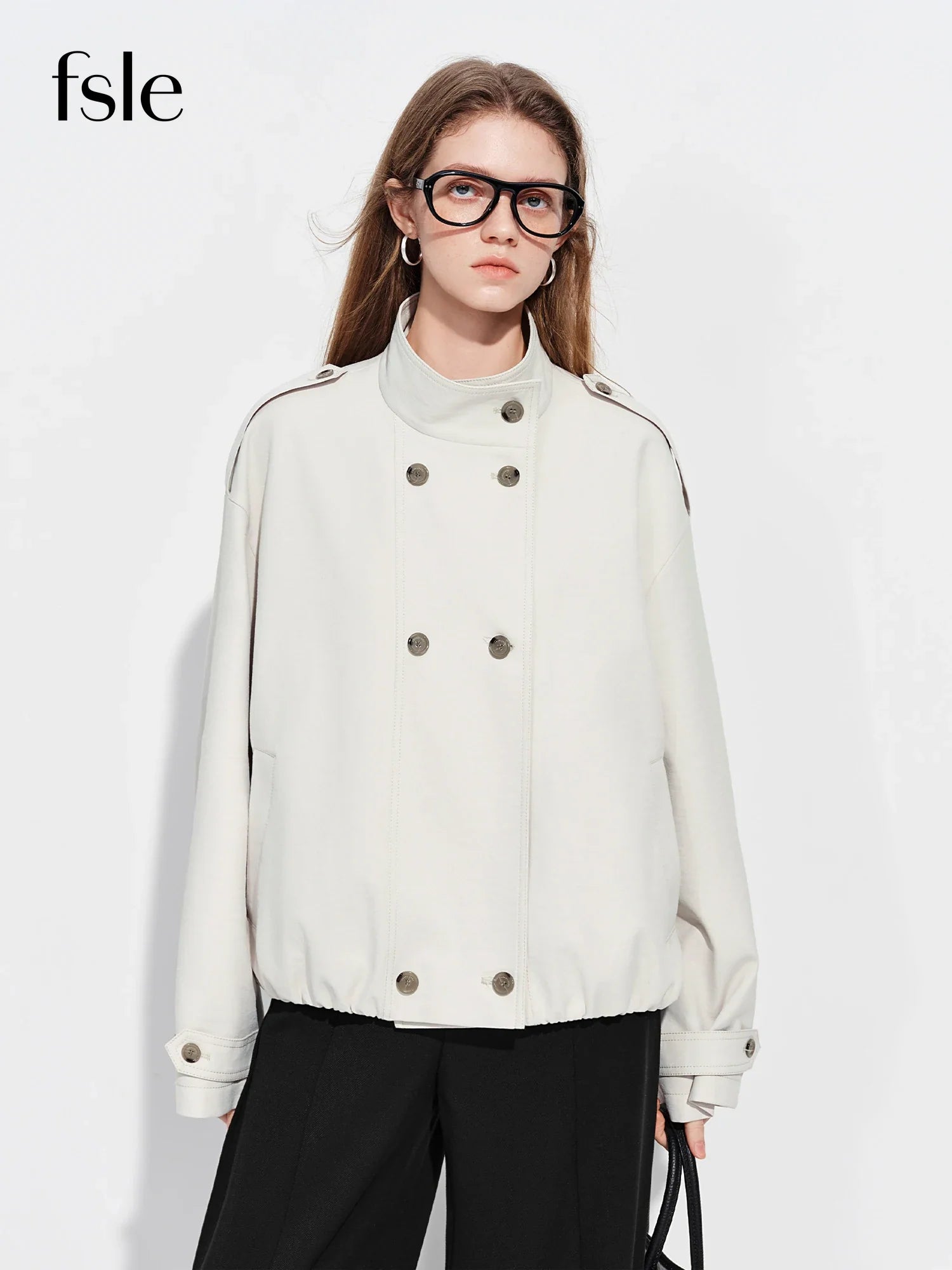 FSLE【Premium Series】Women's Oversize Short Trench Coat Brown Faux Leather Belted Jacket Grey Windbreaker Y2K Retro Outerwear LadyShow.Store