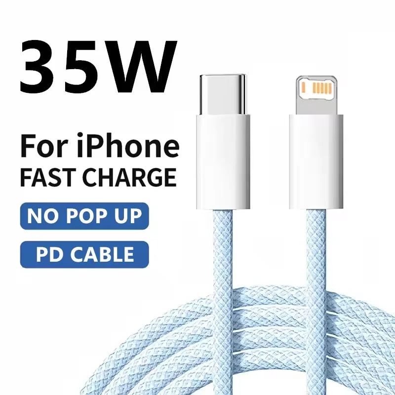 1m 2mPD Braided 35W Fast Charge Cable For iPhone 13 14 Pro Max 11 12 mini X XR XS Max 7 8 Plus Quick Charging USB-C Data Cables Pi-Mart