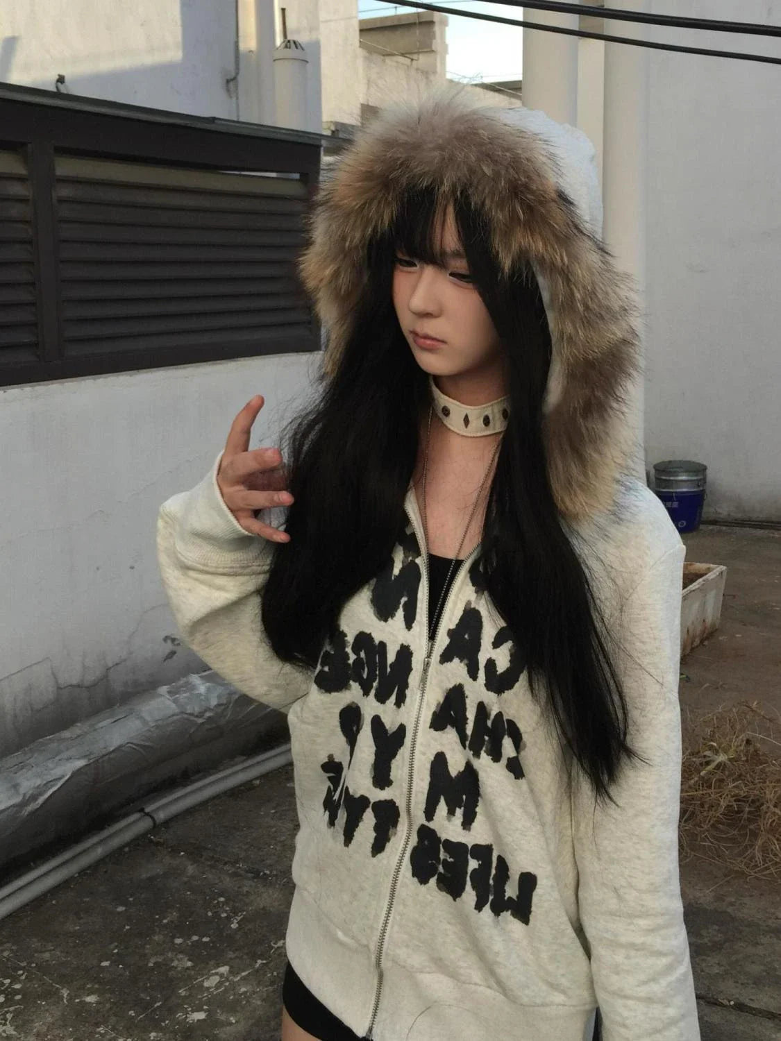 Korean Fashion Sweatshirts Harajuku Gothic Printed Coats Jackets Subculture Vintage Faux Fur Hooded Women Casual Y2k Clothing LadyShow.Store