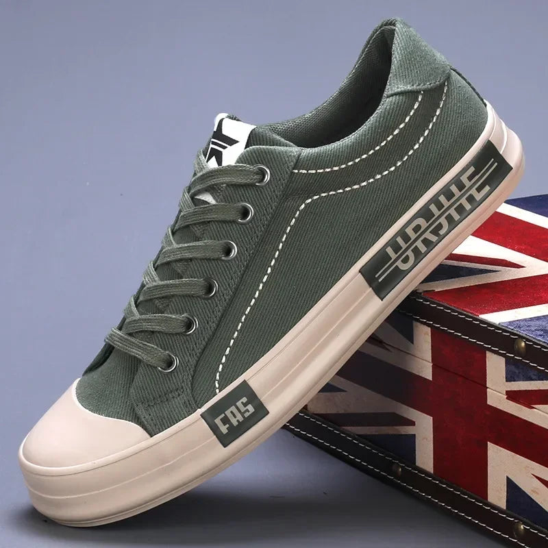 2026 New Men Canvas Shoes Breathable Outdoor Mens Casual Shoes Comfortable Spring Autumn Cloth Flat Shoes Black Walking Sneakers Pi-Mart