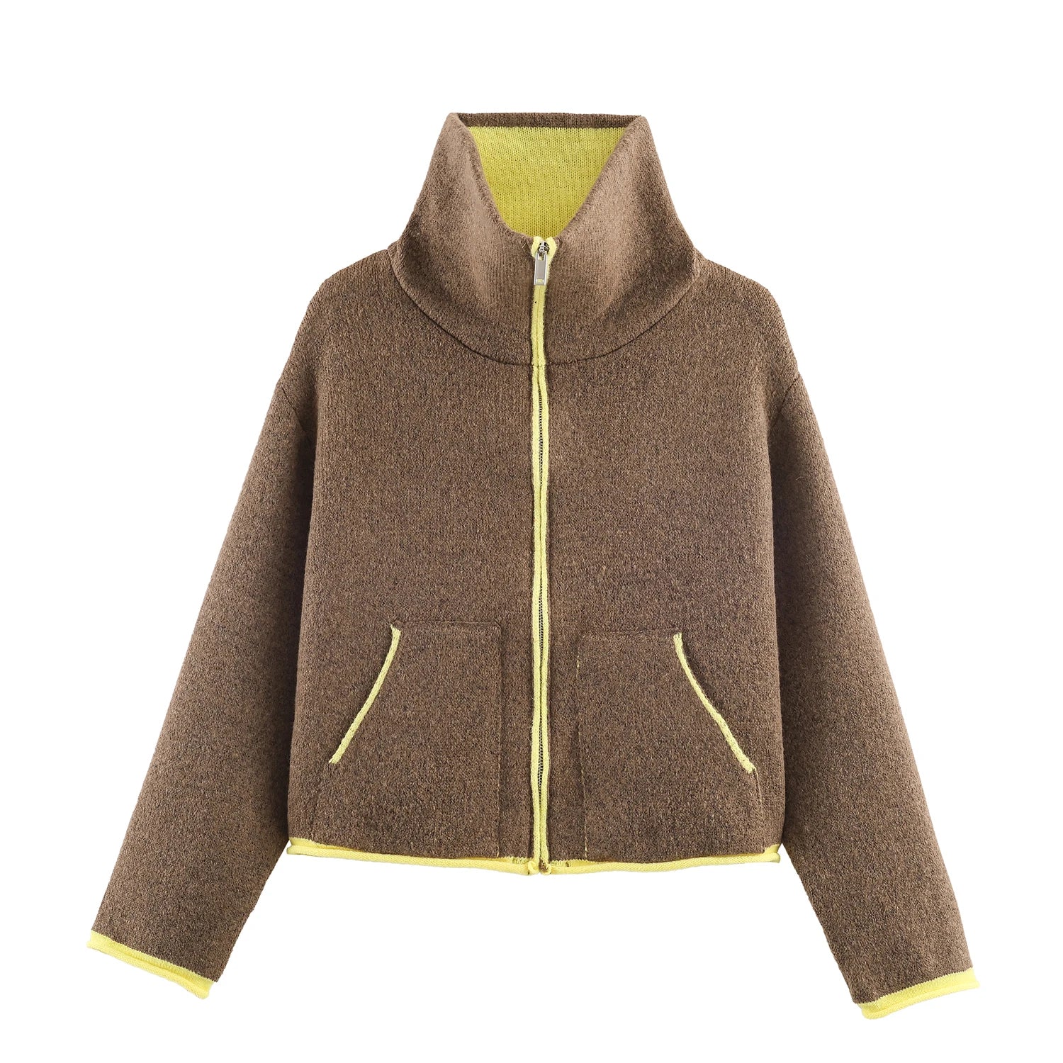 2025 Winter New Product Women's Lazy Style Loose Contrasting Color Decorative Layer Knitted Pilot Jacket Coat LadyShow.Store