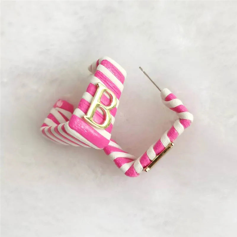 28 Colors Zebra Pu Leather Square Hoop Earrings For Women Fashion Jewelry Letter Alphabet Geometric Stripe Pendientes Mujer Pi-Mart