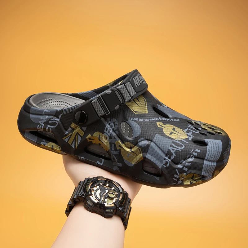Casual Clogs Men 2026 New Trendy Summer Beach Sandals for Men Thick-bottom EVA Garden Shoes Closed-toe Fashion Slippers for Men Pi-Mart