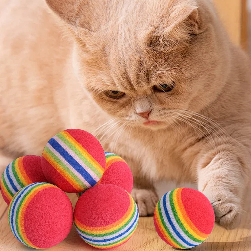 10-100x Colorful Cat Toy Ball EVA Bite-Resistant Elastic Rainbow Ball Kitten Puppy Chewing Training Interactive Toy Pet Supplies Pi-Mart