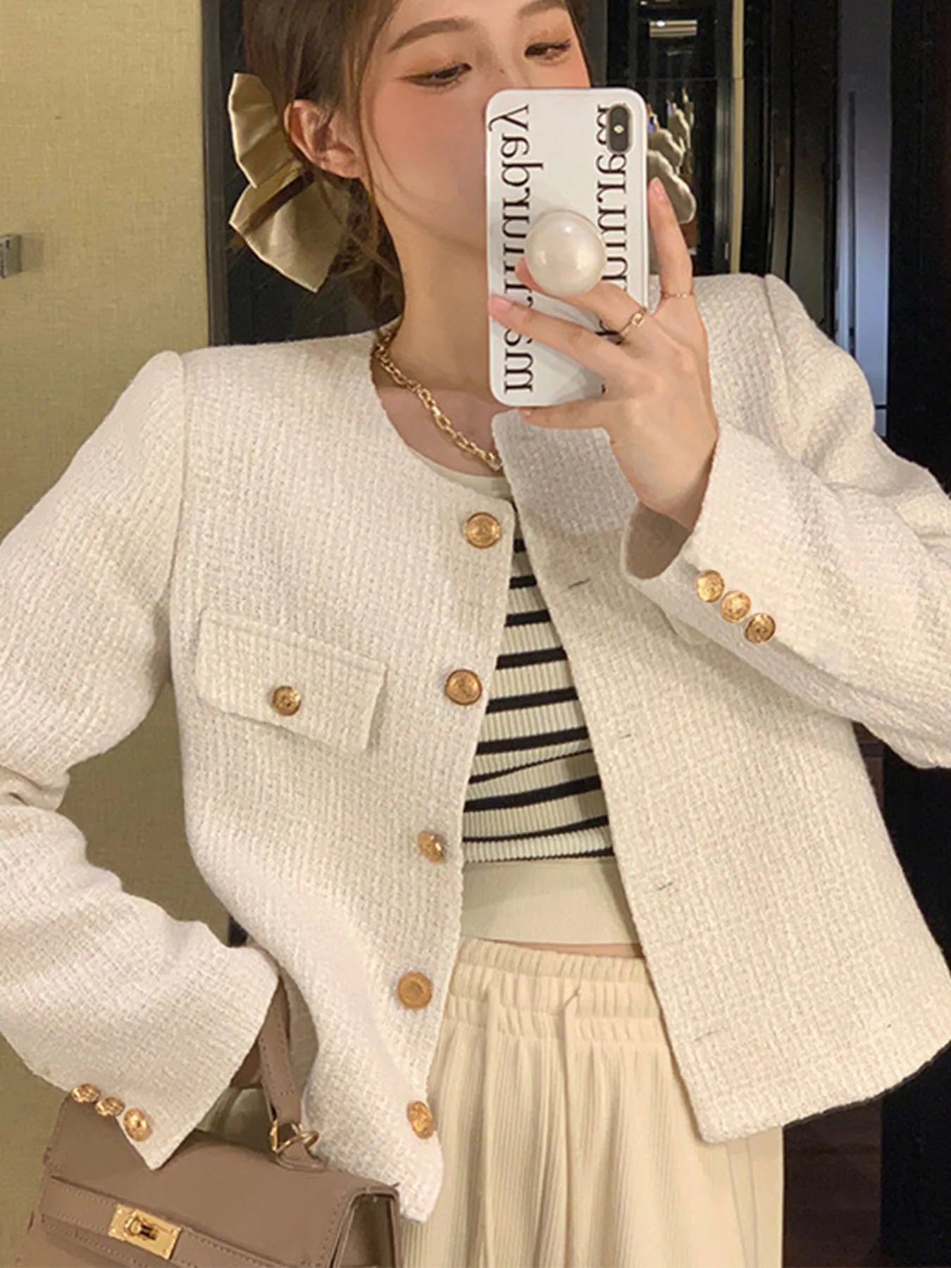French Wool Tweed Coat Fashion High-end Gold Button Short Slim Temperament Spring and Autumn Korean Coats Women Jacket New LadyShow.Store