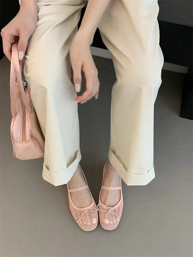 2025 New Luxury Spring/Summer Women Mesh Hollow Elastic Band Flat Bottom Non slip Casual Shoes Flat Bottom Shoes Pi-Mart
