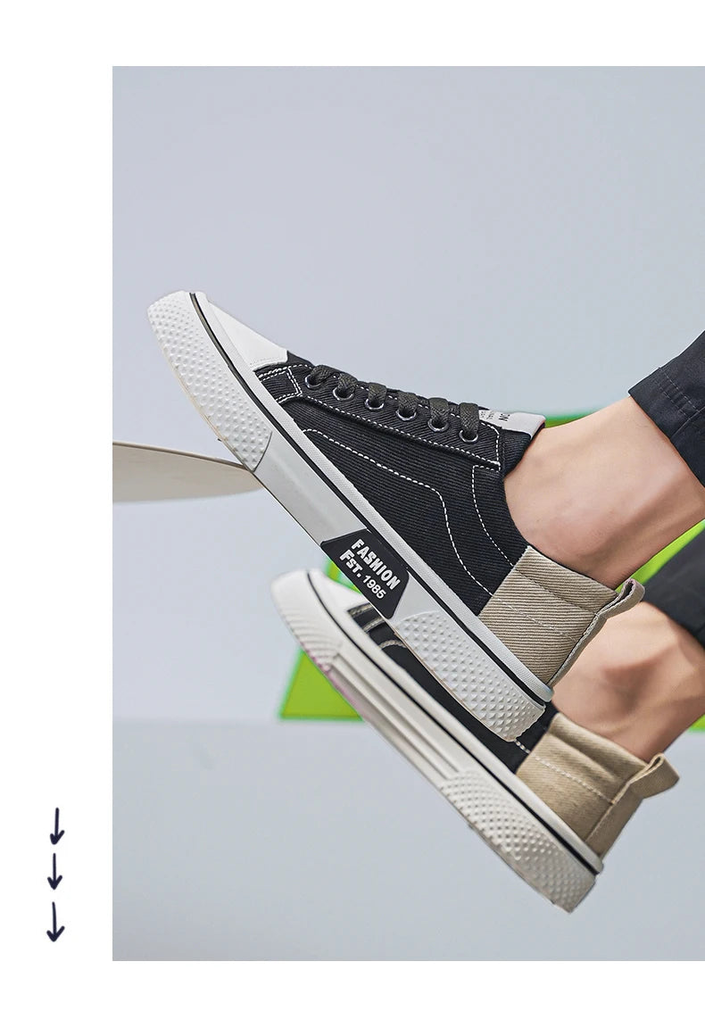 Canvas shoes four seasons men's casual shoes students flat shoes fashion soft-sole outdoor walking shoes youth Joker board shoes Pi-Mart