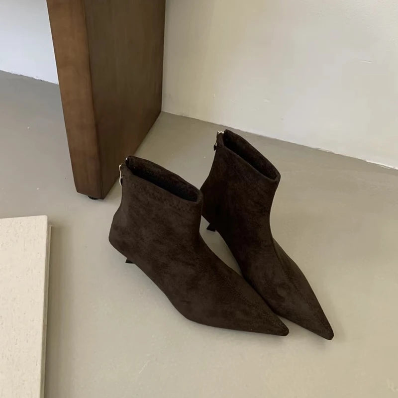 SUOJIALUN 2024 Winter New Brand Women Short Boots Fashion Pointed Toe Ladies Elegant Ankle Boots Thin High Heel Dress Pumps Shoe Pi-Mart