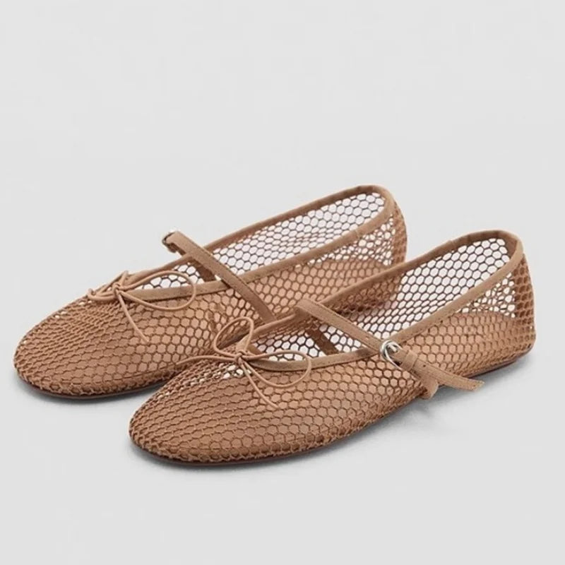 Mesh Summer Ballet Flats Shoes Women Buckle Strap Breathable 2025 New Flats Shoes Ladies Black Mary Janes Footwear Loafers LadyShow.Store