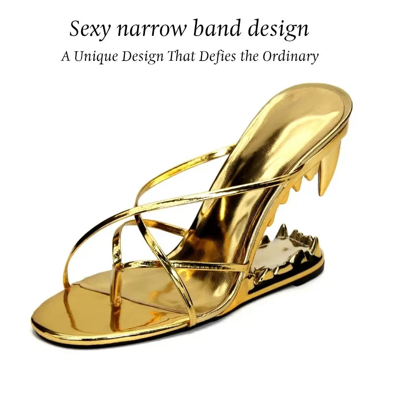 Dilalula Sexy Super High Strange Heel Slippers Women Flip Flops Narrow Band Sandals Lady Night Club Party Slippers Tiger Tooth LadyShow.Store