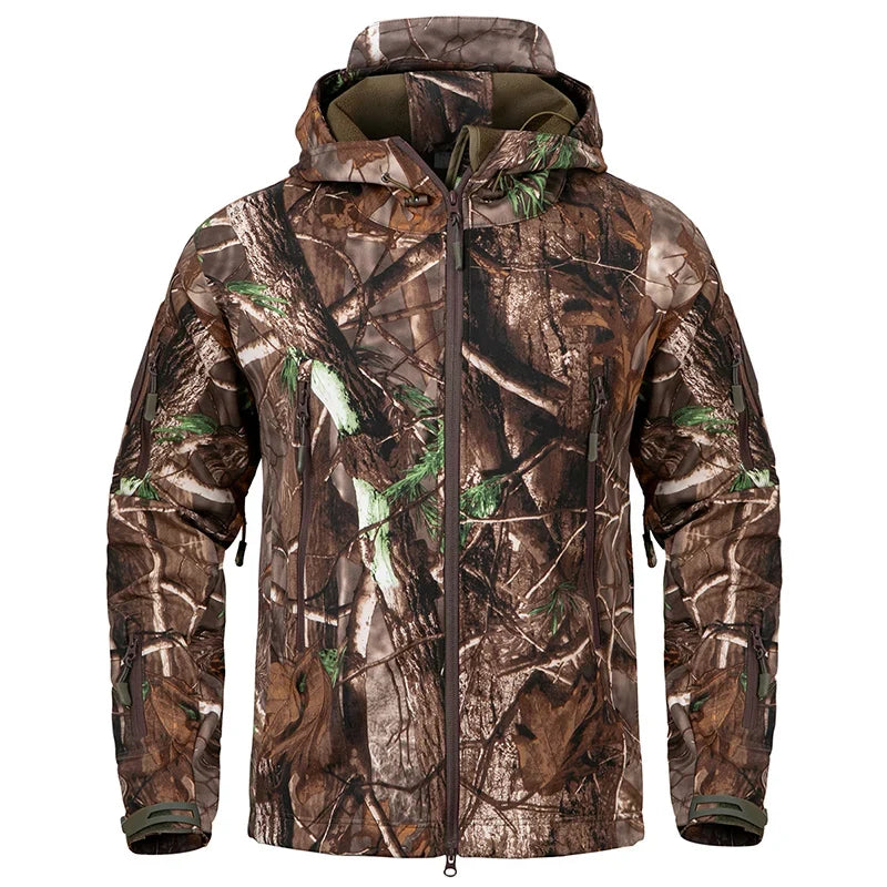 Men's Silent Soft Shell Camouflage Tactical Jacket Waterproof Warm Fleece Hunting Jackets Outdoor Hiking Fishing Hooded Coat LadyShow.Store