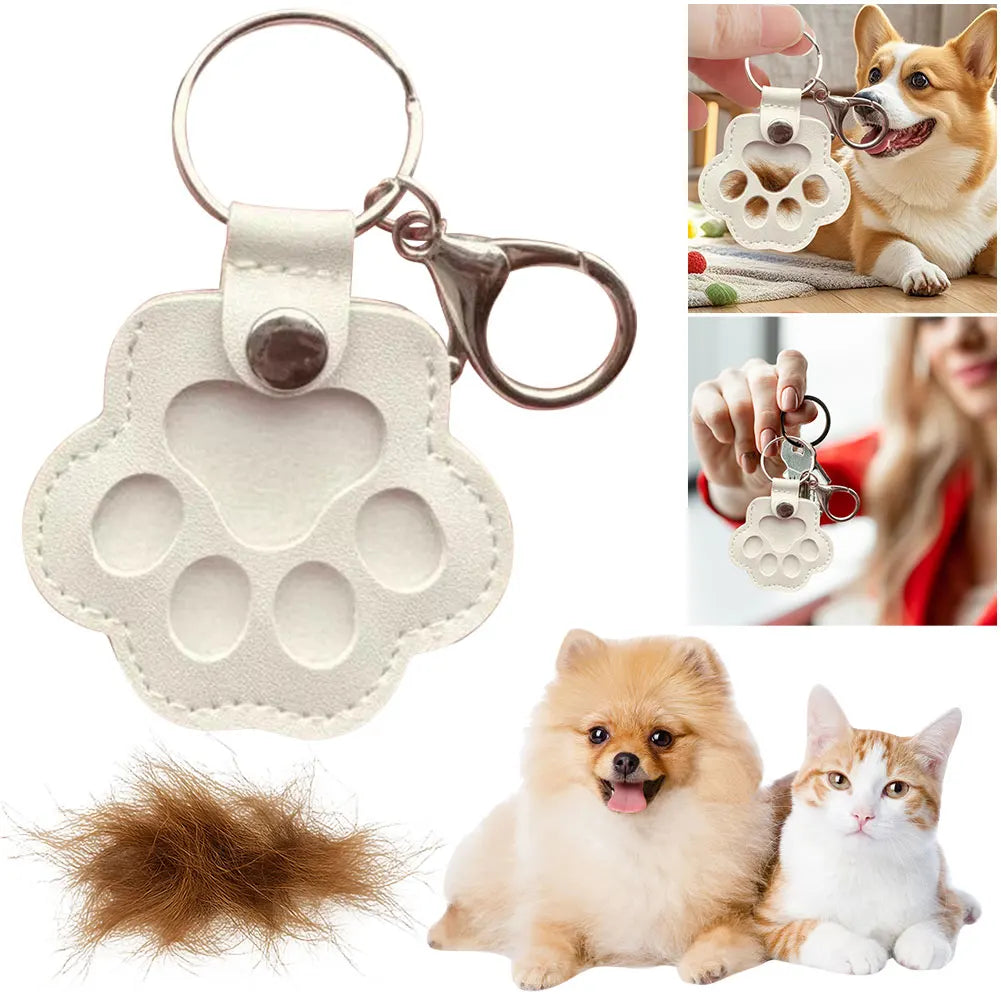 Adorable Paw Print Keychains Commemorative Pet Hair Storage Bag Keychain Cat Dog Fur Container Pendant for Pet Lovers Pi-Mart
