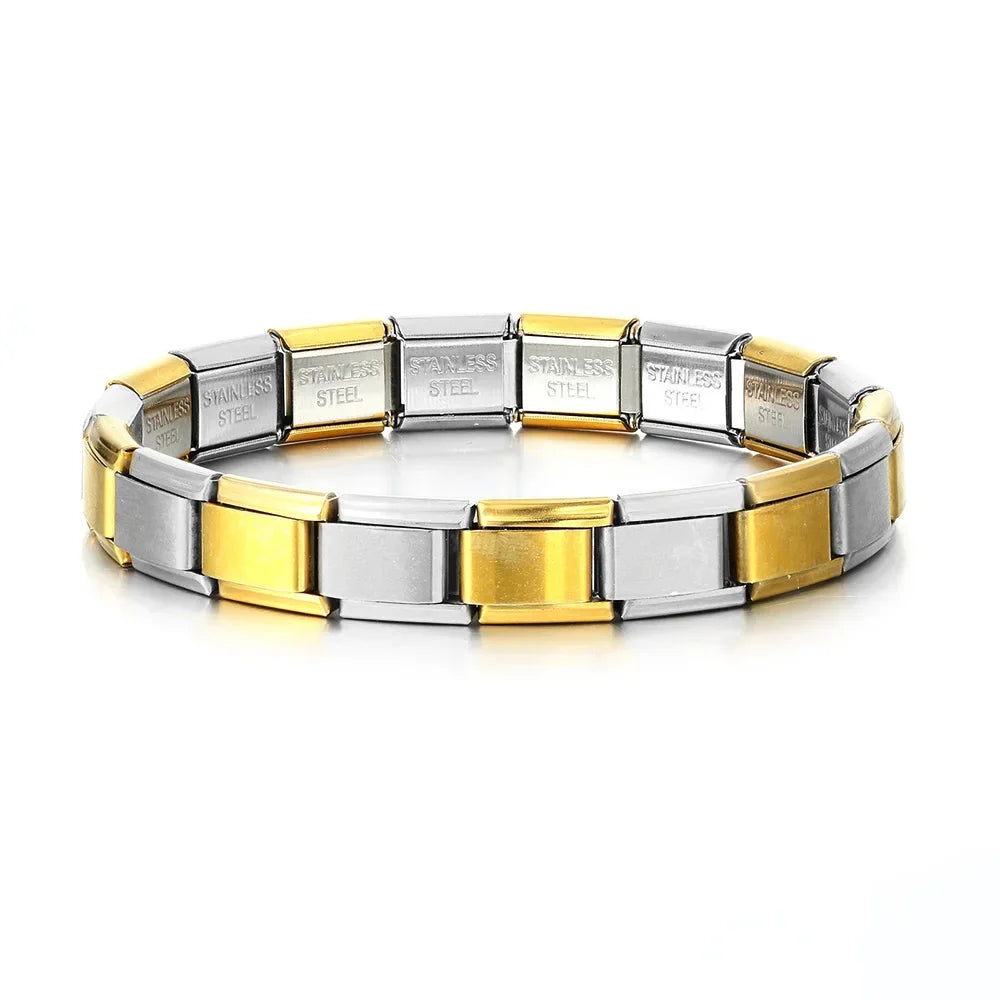 Italian Charm Link for Women Men 9mm Width Silver Gold Color Chain Stainless Steel Bracelet on Hand DIY Making Jewelry Wholesale Pi-Mart
