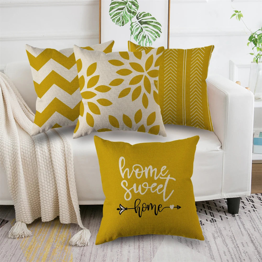 4Pcs Linen Square Cushion Cover,single-sided Printed Pillowcase ,Home Decor ,Room Decor,Living Decor,Bedroom Decor Pi-Mart