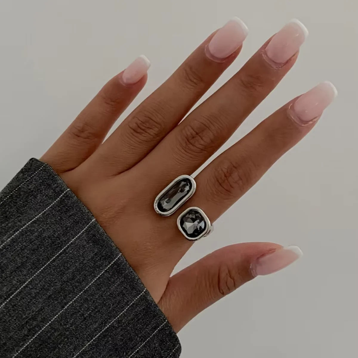Minimalist Acrylic Rhinestone Open Ring for Women Korean Fashion Geometry Adjustable Knuckle Ring Party Jewelry Lady Gifts Pi-Mart