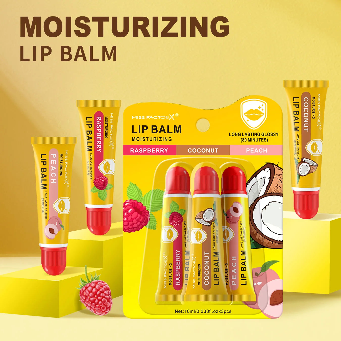 3-Piece Cardboard Lipstick Set -10ml * 3PCS Portable Belt Deep Moisturizing and Gloss Autumn and Winter Care Lipstick Pi-Mart