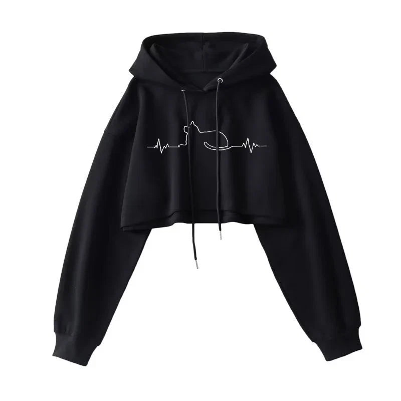 Sexy Short Hooded Sweatshirts Women Fashion Solid Color Long Sleeve Crop Tops Korean Streetwear Pullover Hoodies Female LadyShow.Store