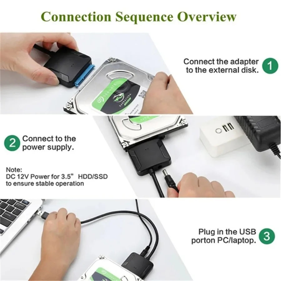 USB 3.0 Adapter Cable for 2.5" 3.5" HDD SSD Hard Drive 5Gbps External Converter with 12V Power Adapter USB 3.0 to SATA Converter Pi-Mart