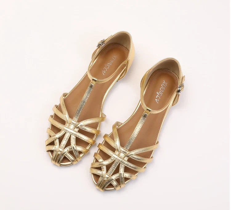 ZAROY Women's Sandals Summer Casual Footwear T-tied Cross Strap Flat Sandals Weave Hollow Roman Sandalia Zapatos сандали LadyShow.Store