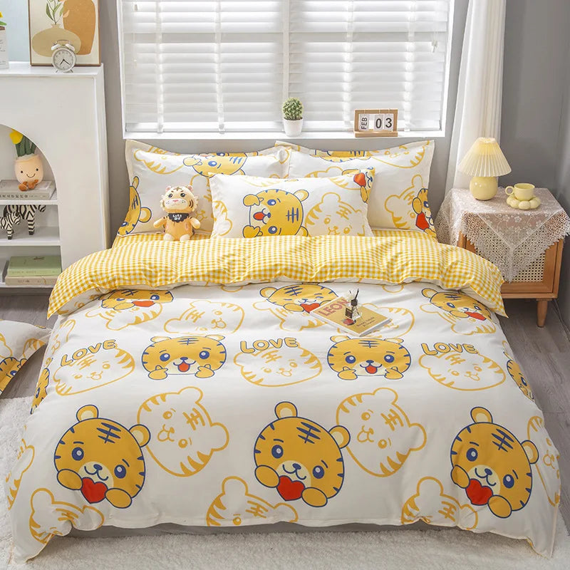 Lovely Cartoon King Size Duvet Cover Set 220x240 Skin Friendly Double Bed Quilt Cover Blanket Comforter Cover and Pillowcase Pi-Mart