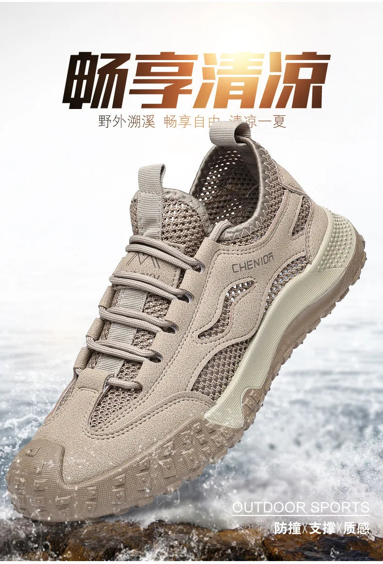 Oulylan Men's Summer Breathable Hollow Mesh Wading Shoes 2026 Outdoor Hiking Climbing Non-Slip Sport Sneakers Size 39-44 Pi-Mart