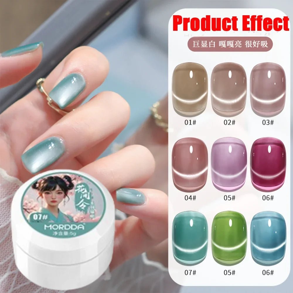 5g/Bottle White Moonlight Nail Cat's Eye Gel Magnetic Satin Gel Polish 9-Colors Soak Off Glitter Phototherapy Manicure Varnish Tri Light Beauty