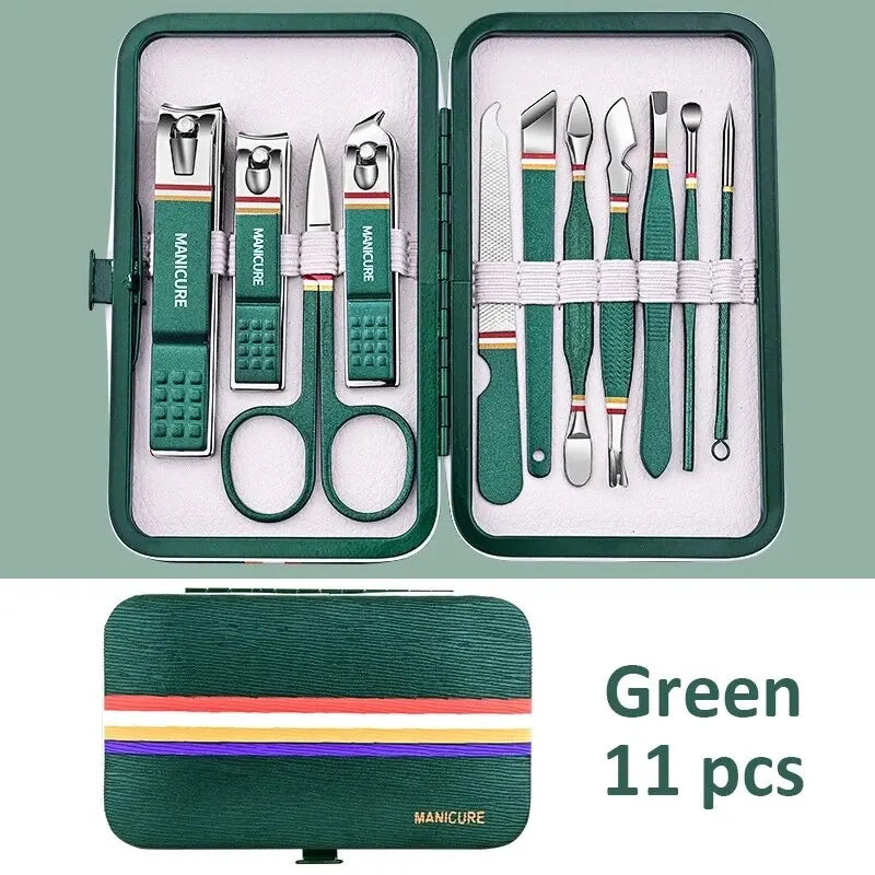 Ouriner 6-18Pcs Portable Manicure Sets Pedicure Kits Bright Black Nail Clipper Set Personal Care Tools Eyebrow Scissors Tri Light Beauty