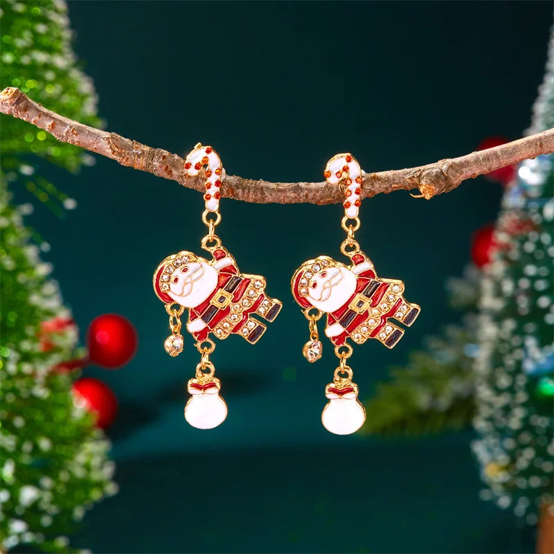 Creative Christmas Grandpa and Grandma Zircon Stud Earrings For Women White Pearl Crystal Snowman Elk Earring New Year Jewelry Pi-Mart