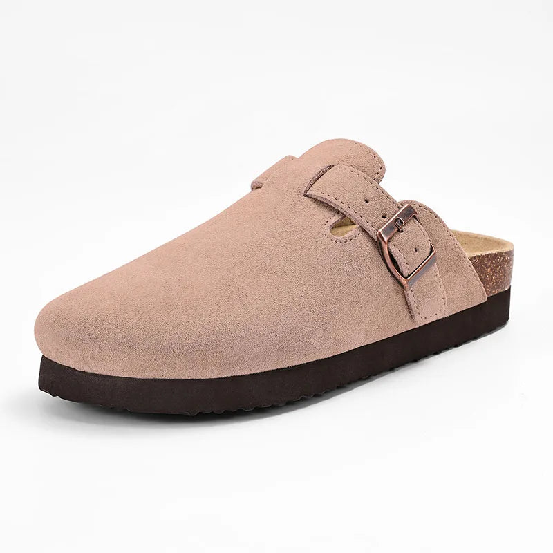 Comwarm Buckle Clogs For Women Men New Genuine Suede Clogs with Arch Support Soft Cork Footbed Mules Fashion Thick Beach Sandals Pi-Mart