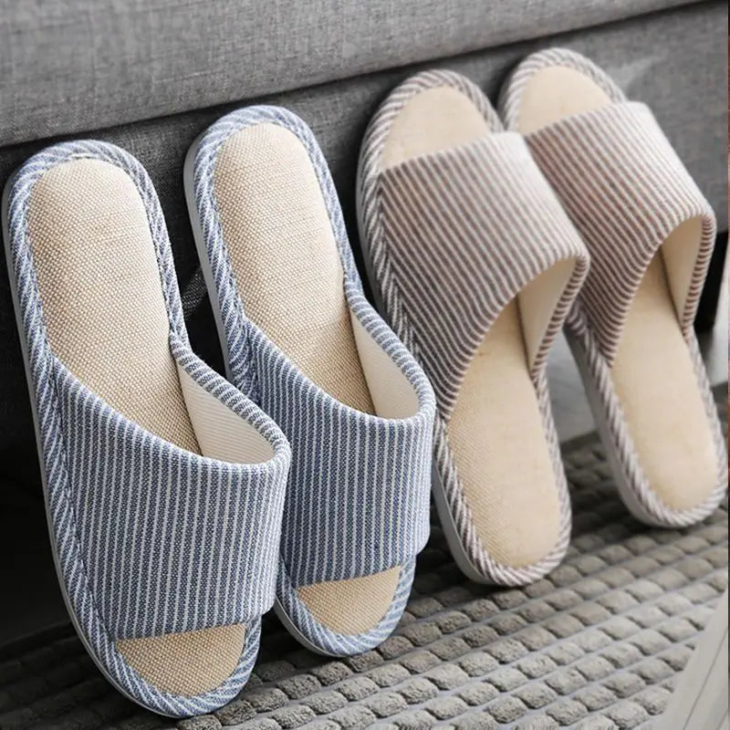 Four Season Linen Home Slippers Women Indoor Bedroom Women House Slides Autumn Unisex Lovers Shoes Adults Outdoor Casual Sandals LadyShow.Store