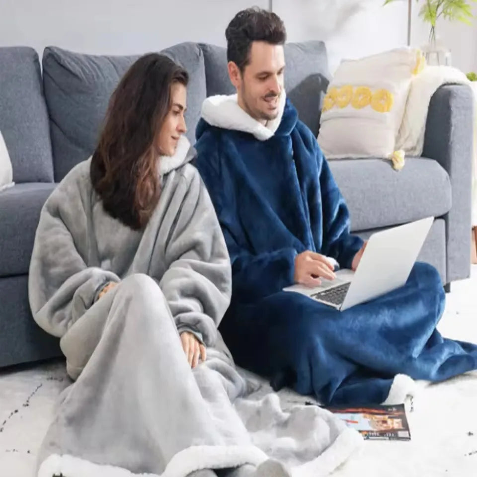180cm Super Long Flannel Blanket Pyjamas with Sleeves Winter Hoodies Sweatshirt Women Men Pullover Fleece Giant Oversized Outdoo Pi-Mart