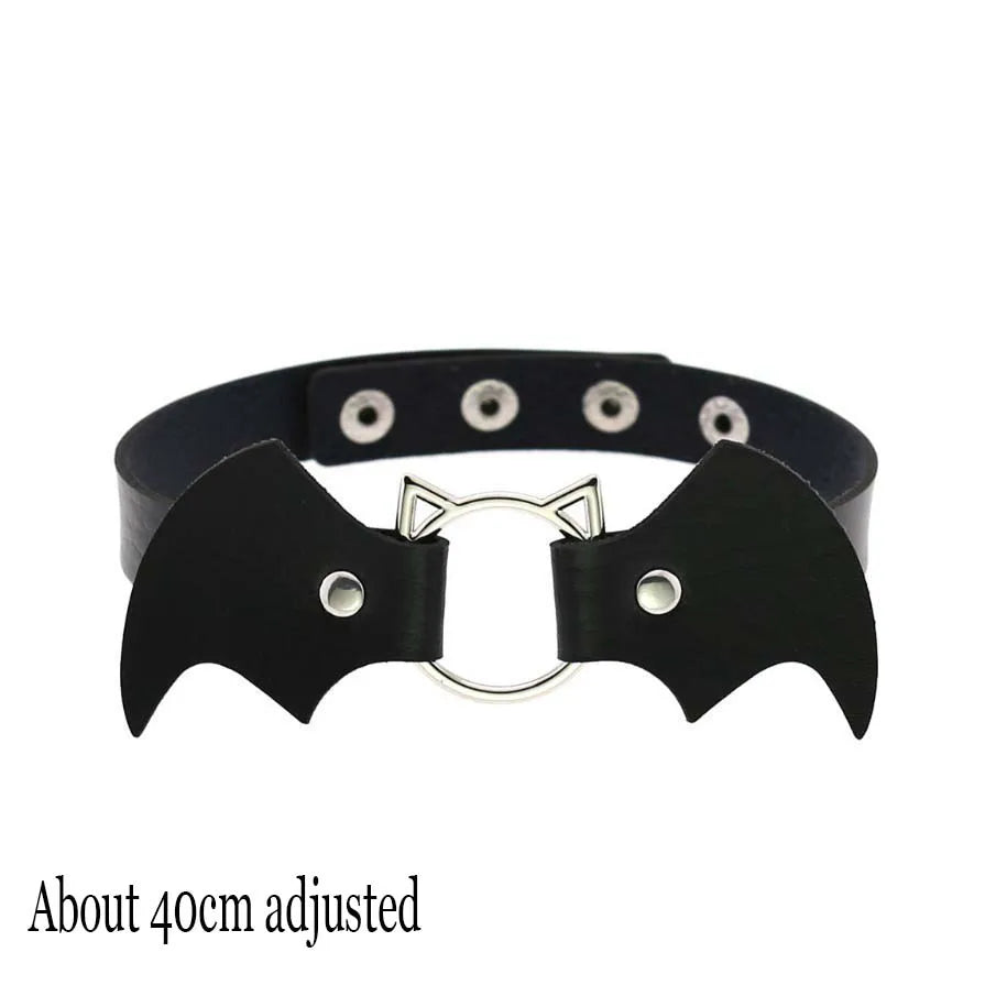 Black PU Leather Punk Choker Collar Necklace with Rivets Gothic Femme Jewelry for Party Club Sexy Goth Pendientes Pi-Mart