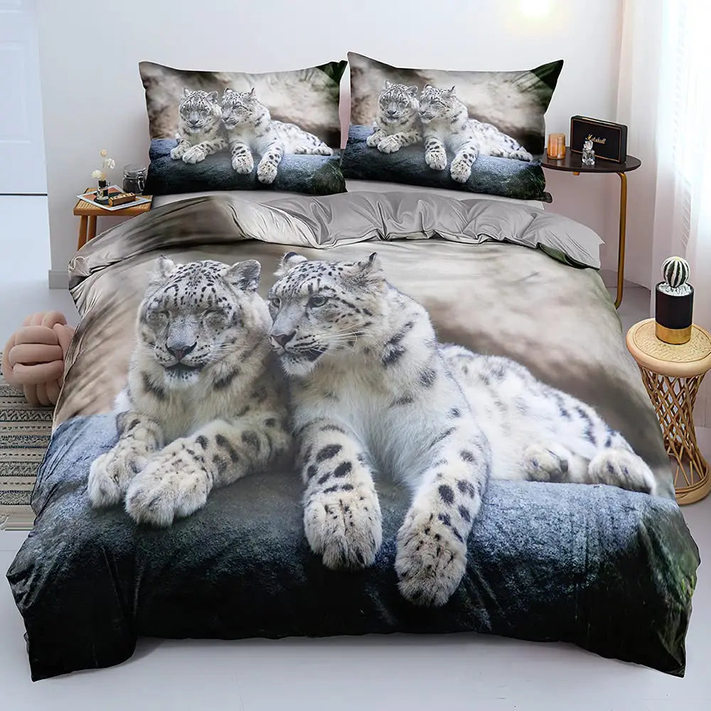 Cheetah Print Duvet Cover Set Leopard Quilt Cover Sets Queen King Size Animal Adults Boys Teenagers Home Bedding 3 Pieces Set Pi-Mart