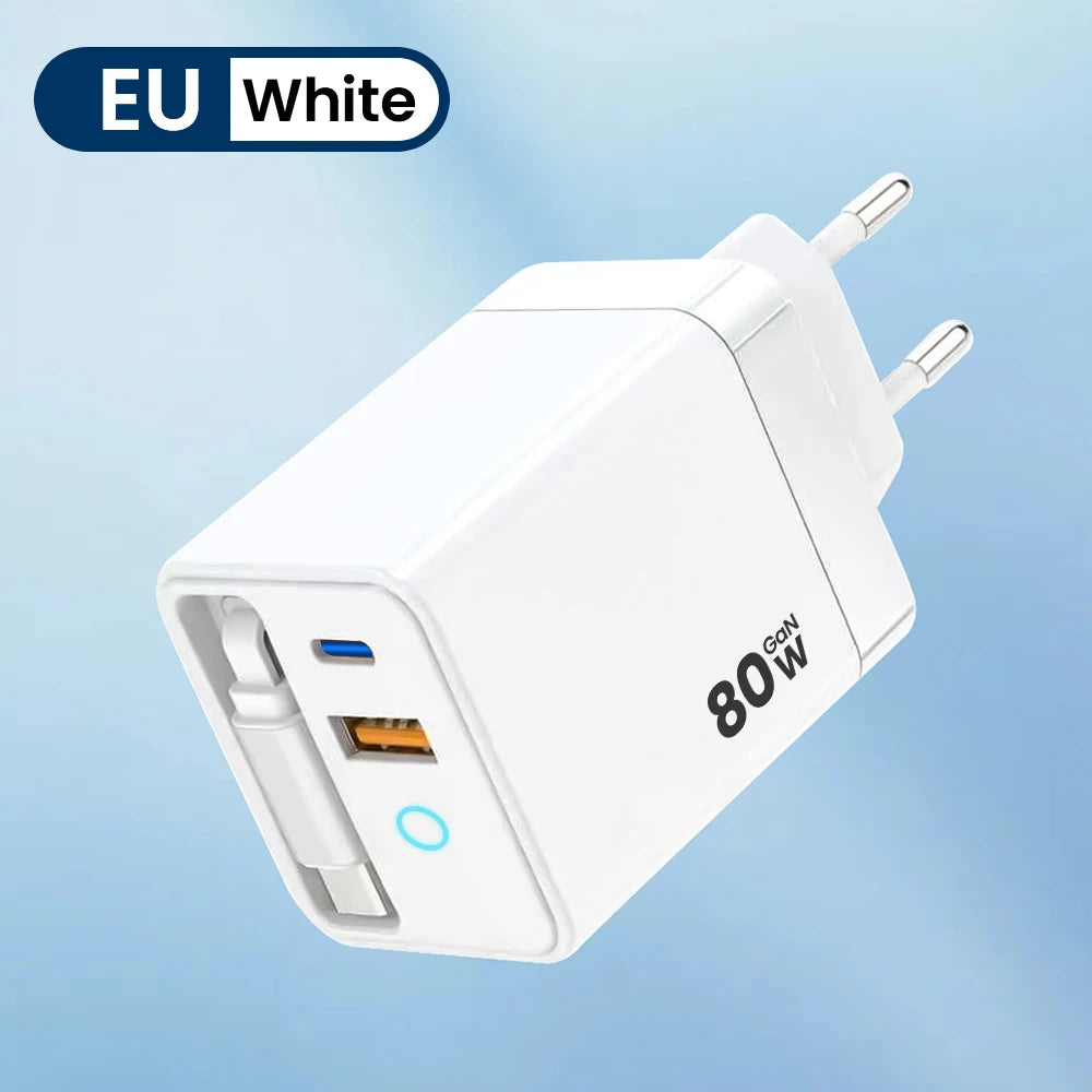 Elough 80W Gallium Nitride Charger Scalable Data Cable for Iphone Huawei A+C Full Protocol Multi Port Charging Head Pi-Mart