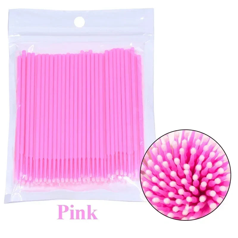 Brush Lash Extension 100Pcs Eyelash Cleaning Micro Cotton Swab Individual Eyelashes Microbrush Beauty Makeup Clean Remover Tools LadyShow.Store