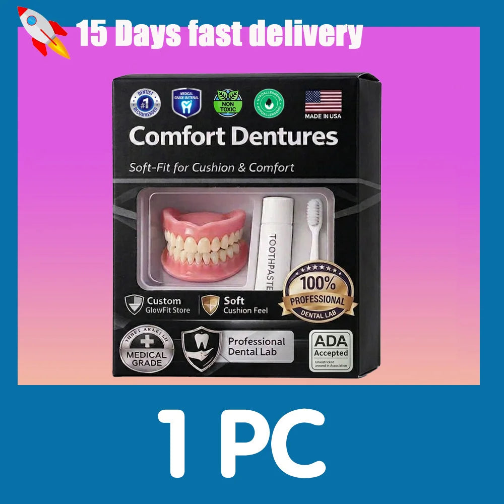 Temporary Adjustable Resin Full Dentures, Natural Bright White Smile, Easy Wear Cosmetic Dental Kit Pi-Mart