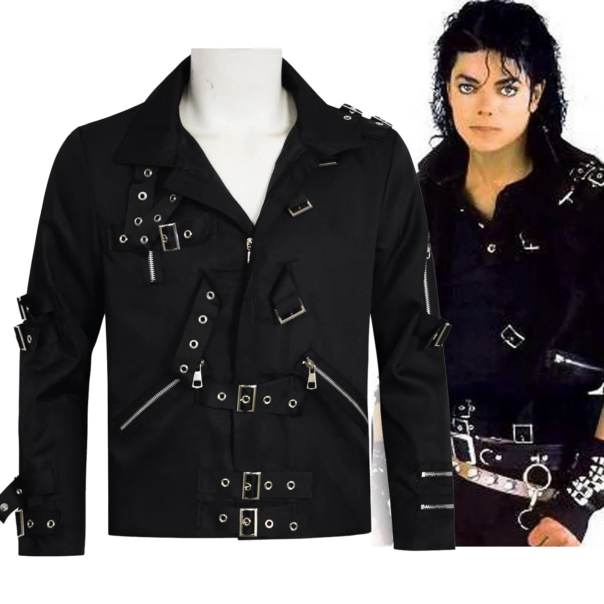 Michael Jackson Cosplay Costume BAD MJ Punk Jacket Black Slim BAD Jacket Costume Clothing for Man Adore Stars Impersonator Pi-Mart