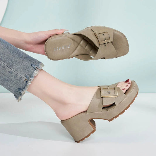 New 2025 Spring Summer Thick-Soled Sandals For Women Casual And Comfortable Large-Size Metal Buckle Slippers Casual Versatile LadyShow.Store