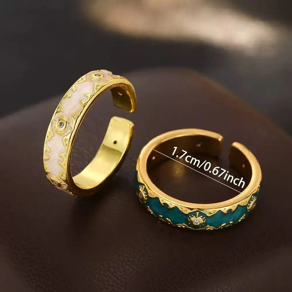 Fashion Creek Two Full Diamond Zircon Sunflower Pendants Rotating Women's Finger Rings Fashion Daily Wear Jewelry Gifts Pi-Mart