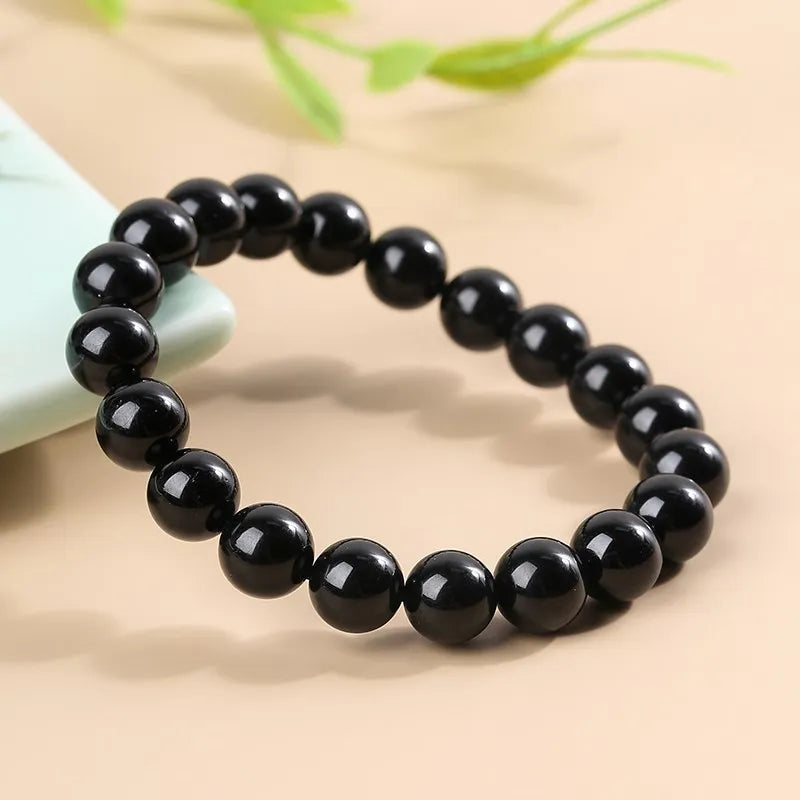 JD Natural Stone 7A Black Tourmaline Bead Bracelets Women Healing Crystals Chakra Yoga Meditation Jewelry Schorl Strand Bangles Pi-Mart