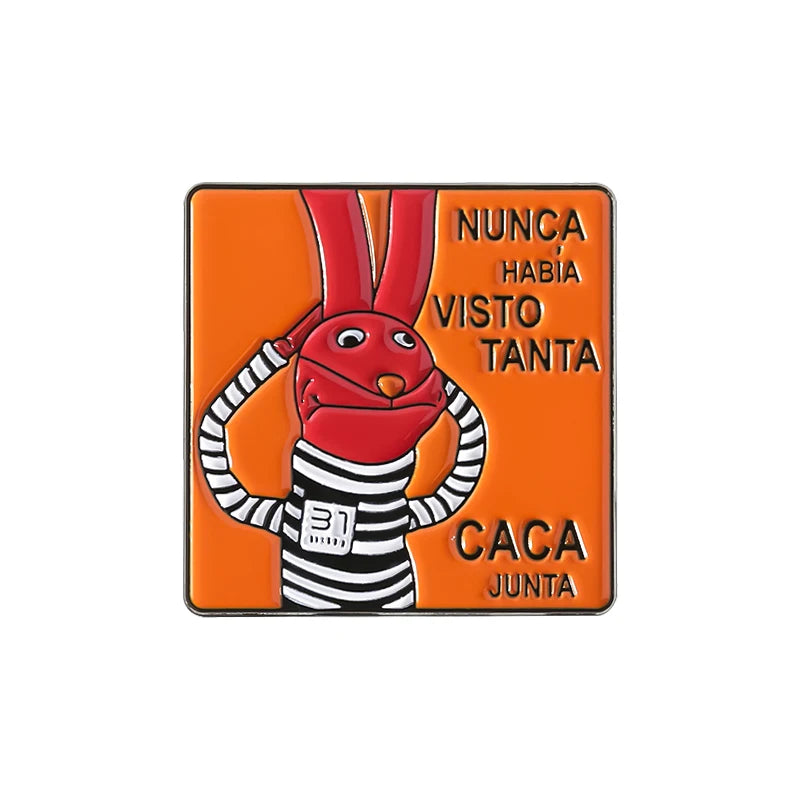 Red Rabbit Enamel Pins Custom NUNCA HABIA VISTO TANTA CACA JUNTA Brooches Lapel Badges Clothes Animal Jewelry Gift for Friends Pi-Mart
