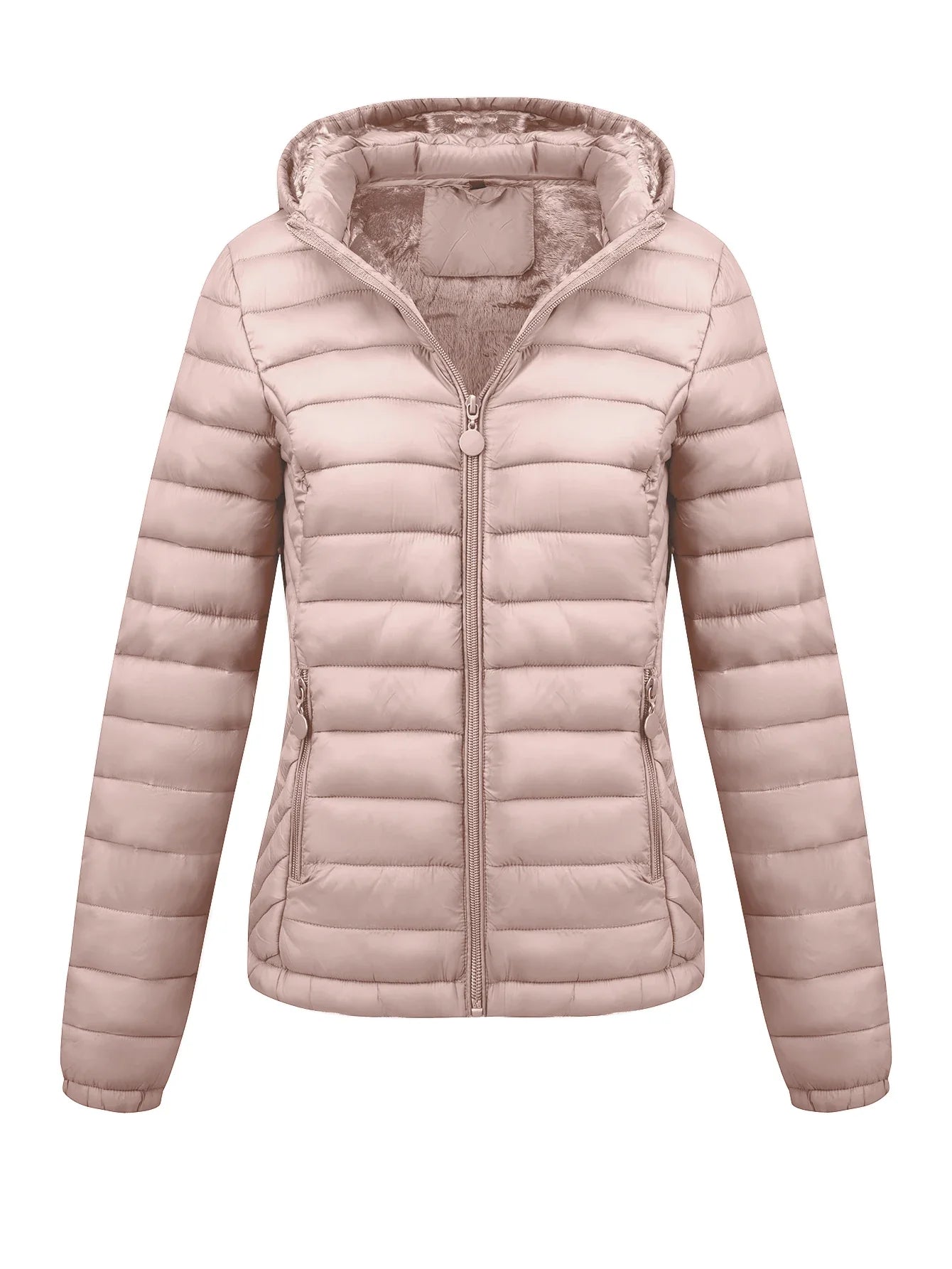 Women's Fashion Winter Padded Coat - Minimalist Hooded Puffer Jacket with Pockets for Fall/Winter LadyShow.Store