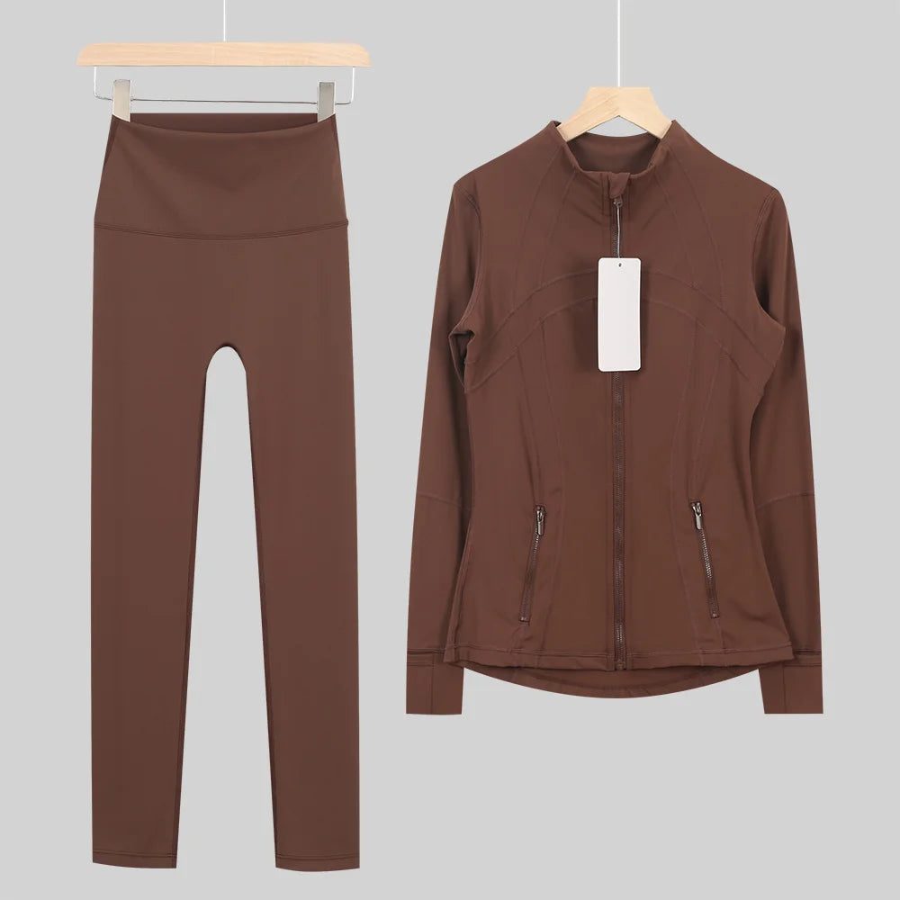 2026 New Yoga Sport Jacket Set Women's Yoga Clothes Running Fitness Jacket Active Wear Clothing Nine-point Pants Pi-Mart