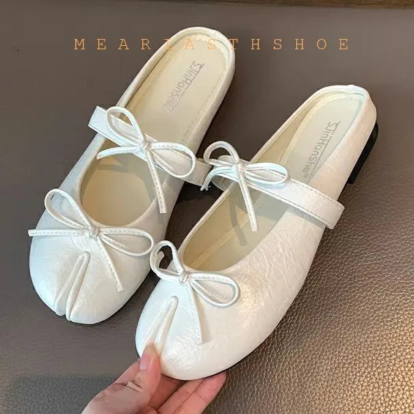 Spring Summer Microfiber Leather Split Toe Women Pumps Fashion bowknot Designer Low Heeled Tabi Soft Soles Loafers Casual Shoes LadyShow.Store