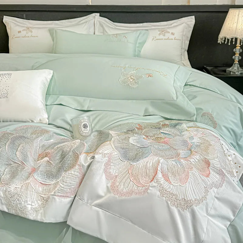 4pcs Light Luxury Style  120 Count Long Styl Cotton polyeste Embroidered Bedding Duvet Cover 200x230 220x240 Four Seasons Pi-Mart