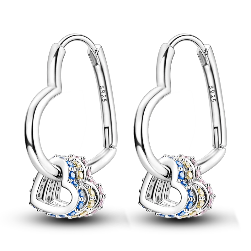 Genuine 925 Sterling Silver Love Feather Earrings Fit Original Charms Hoop For Women Girls Stud Earring Fine Jewelry Gifts Pi-Mart