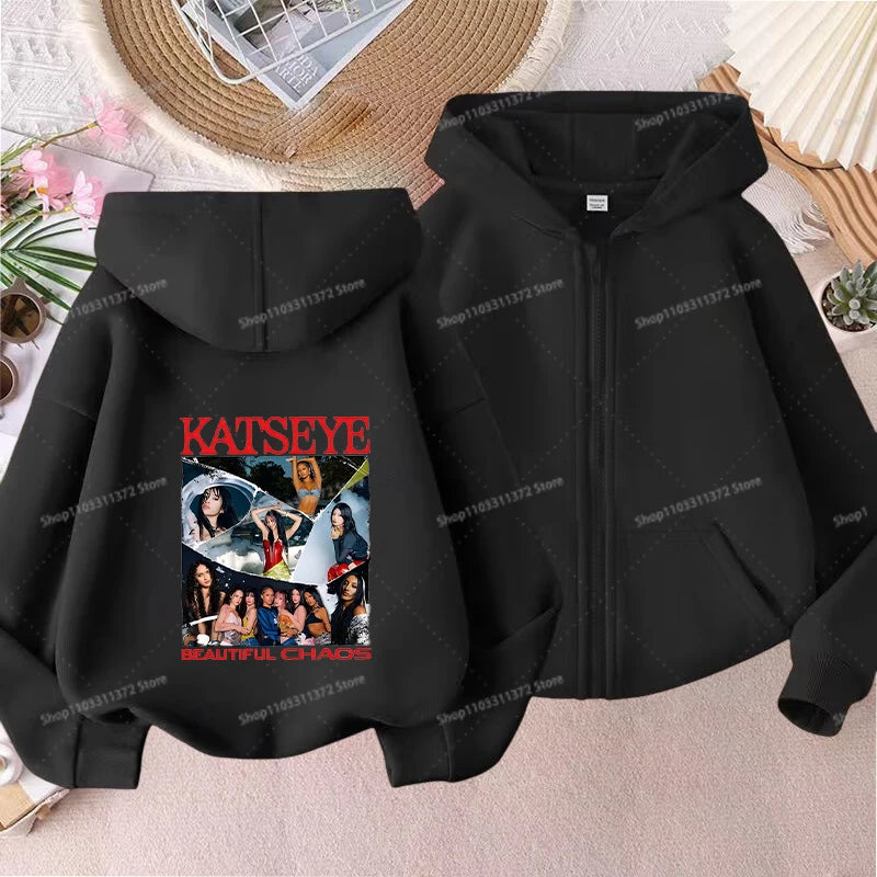 Fashion K POP K-KATSEYE Thin Jacket Cute Printed Coat Girls Sports Clothe Outdoor Workout Casual Top Trendy Birthday Kids Gifts Pi-Mart