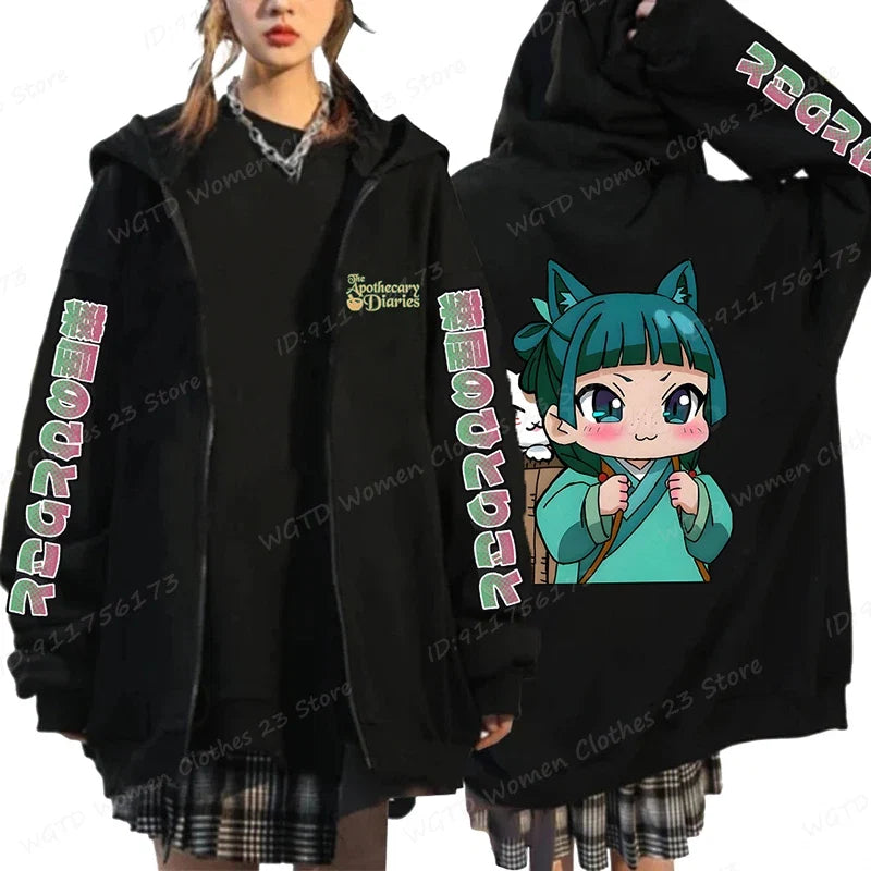 Funny The Apothecary Diaries Print Hoodies Men Women Casual Harajuku Zipper Hooded Pullovers Coat Anime Streetwear Sweatshirt LadyShow.Store
